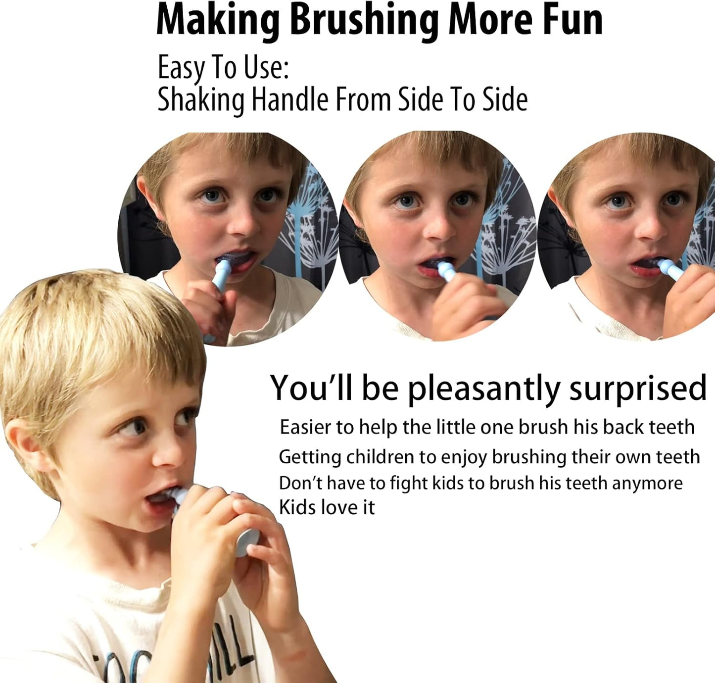U Shaped Toothbrush Kids,Children Tooth Brush with Replaceable Soft Food Grade Silicone Heads 3 PCS, Whole Mouth Teeth Cleaning for Age 6-12 Years Blue