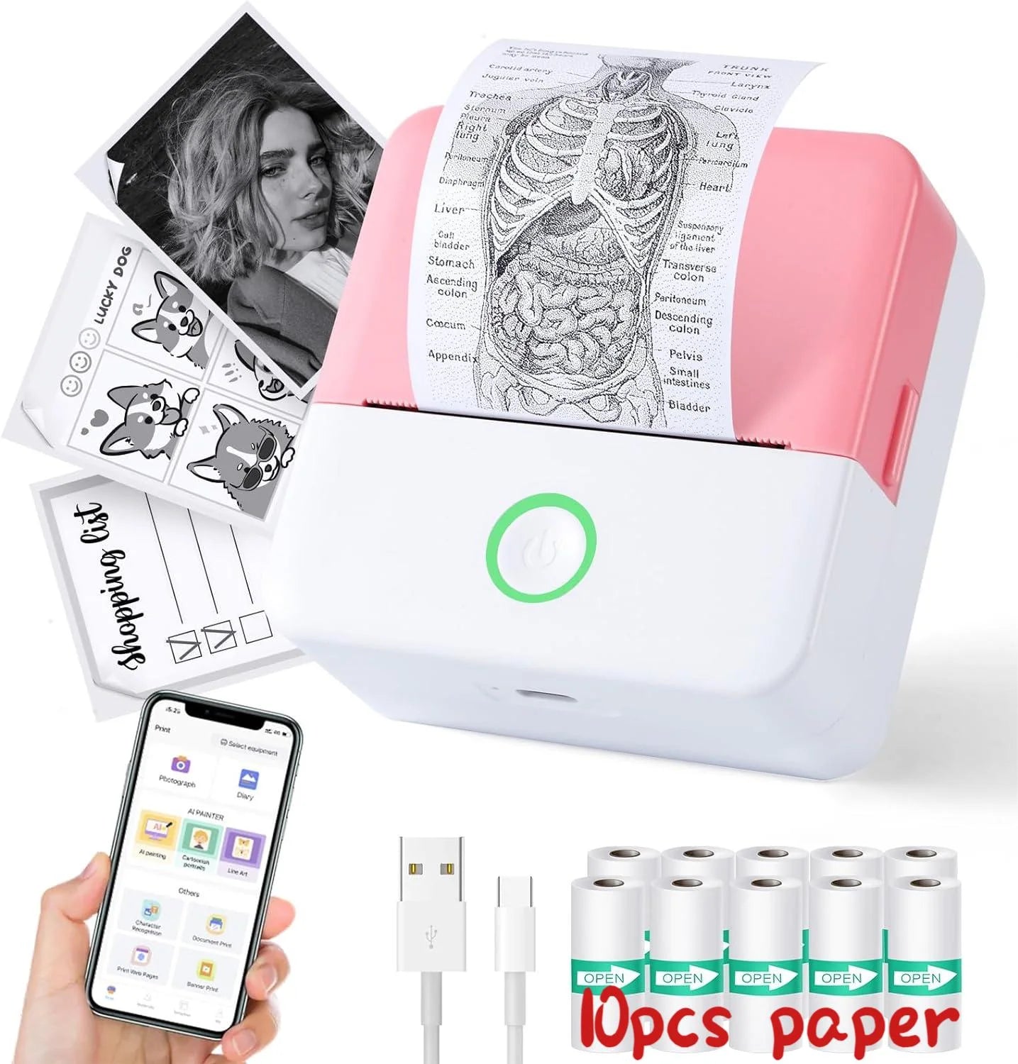 "Mini Bluetooth Pocket Printer: Portable Inkless Sticker Maker for Phone, Wireless Label Printer with Tape - Perfect for Notes, Children DIY - Compatible with iOS & Android"