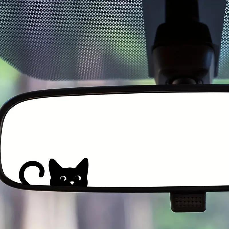 Cat Pattern Car Rearview Mirror Sticker, Vinyl Material Car Mirror Decal, Car Interior Decoration Accessories for Car, Home, Office