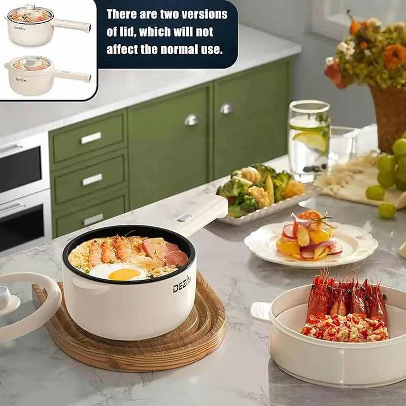 Dezin Electric Cooker, 2L Non-Stick Sauté Pan, Rapid Noodles Cooker, Mini Pot for Ramen with Power Adjustment, Dorm Room Essential.(Egg Rack Included)