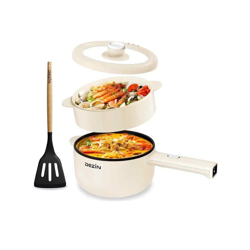 Dezin Electric Cooker, 2L Non-Stick Sauté Pan, Rapid Noodles Cooker, Mini Pot for Ramen with Power Adjustment, Dorm Room Essential.(Egg Rack Included)