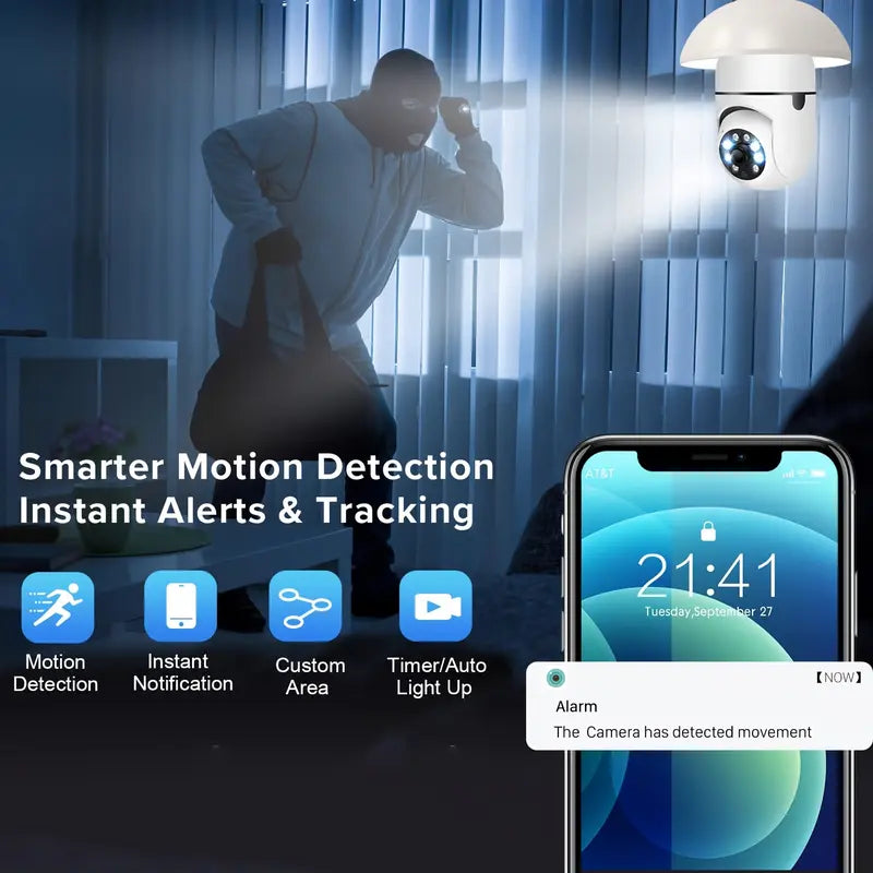 "360° Viral Lightbulb Security Camera - Wireless 2K Camera with Color Night Vision, Motion Detection, Two-Way Talk"