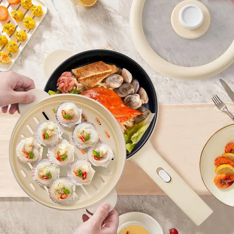 Dezin Electric Cooker, 2L Non-Stick Sauté Pan, Rapid Noodles Cooker, Mini Pot for Ramen with Power Adjustment, Dorm Room Essential.(Egg Rack Included)