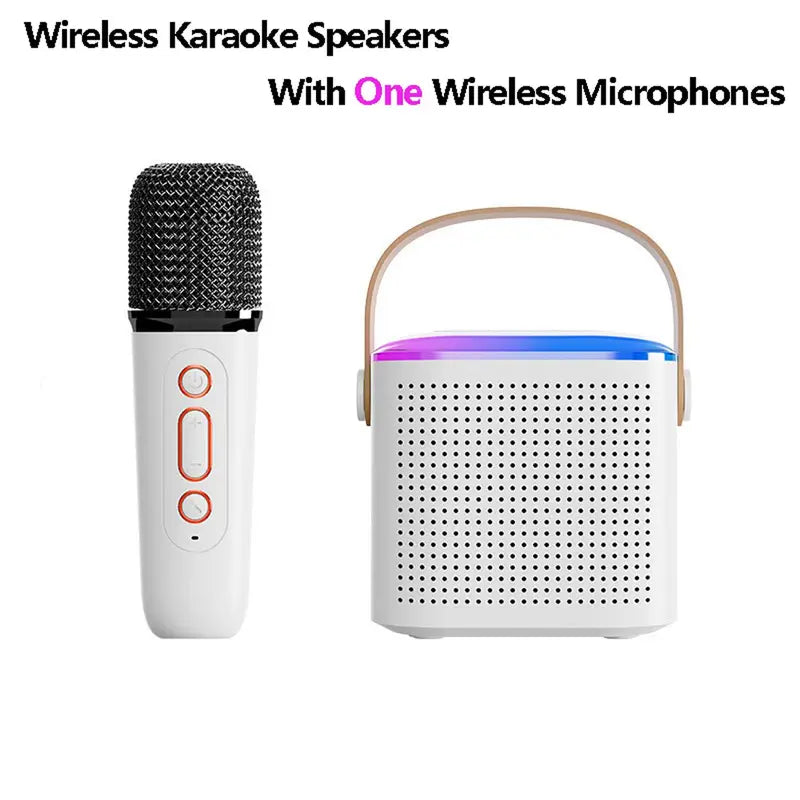 Summer Wireless Karaoke Speaker with Wireless Microphone & LED Light, Wireless BT Speaker with LED Ambient Light, Electronics Outdoor Speaker, Karaoke Machine for Home Party Birthday Gift, Mini Microphone
