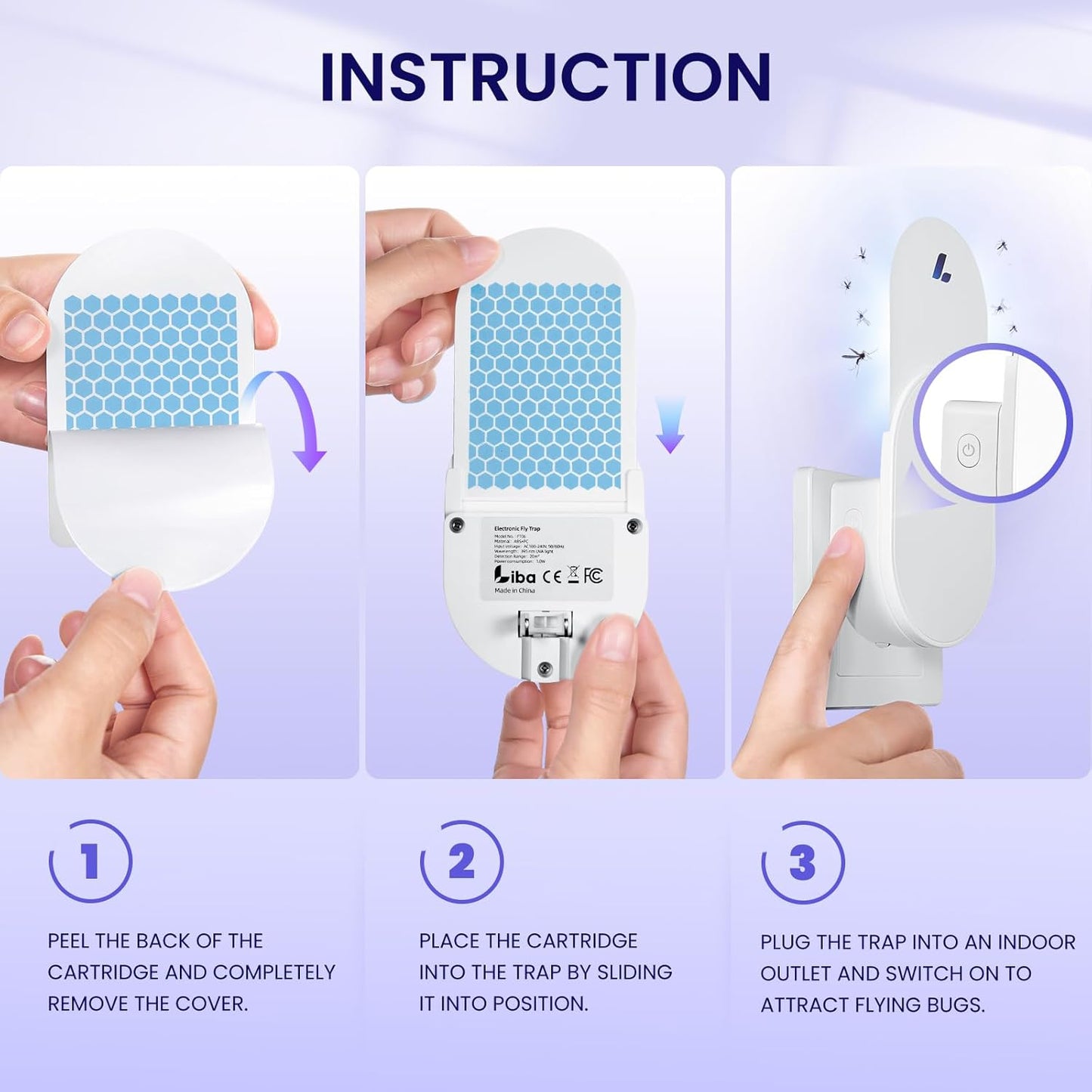 Fly Trap Indoor for Home, Plug-In Flying Insect Trap for Flies, Fruit Flies, Moths, Gnats, Mosquito Killer Insect Catcher Fly Tapper with 3 Refill Glue Cards for Home Office