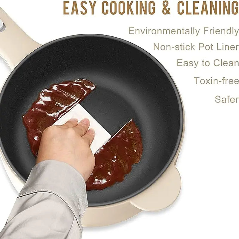 Dezin Electric Cooker, 2L Non-Stick Sauté Pan, Rapid Noodles Cooker, Mini Pot for Ramen with Power Adjustment, Dorm Room Essential.(Egg Rack Included)