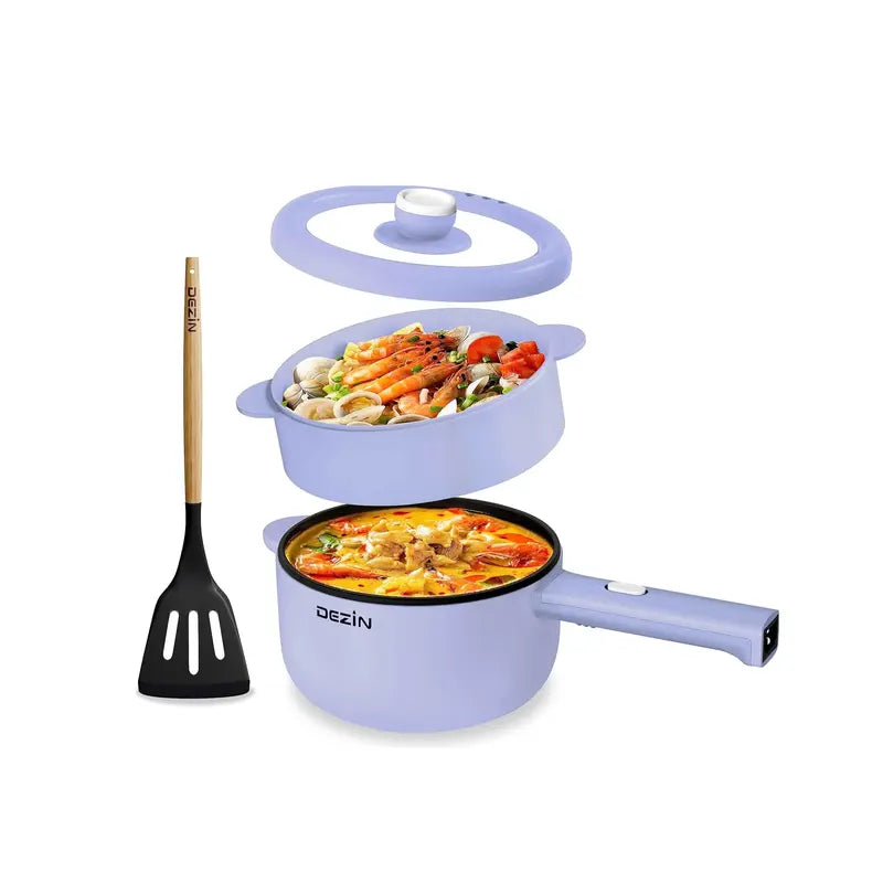 Dezin Electric Cooker, 2L Non-Stick Sauté Pan, Rapid Noodles Cooker, Mini Pot for Ramen with Power Adjustment, Dorm Room Essential.(Egg Rack Included)
