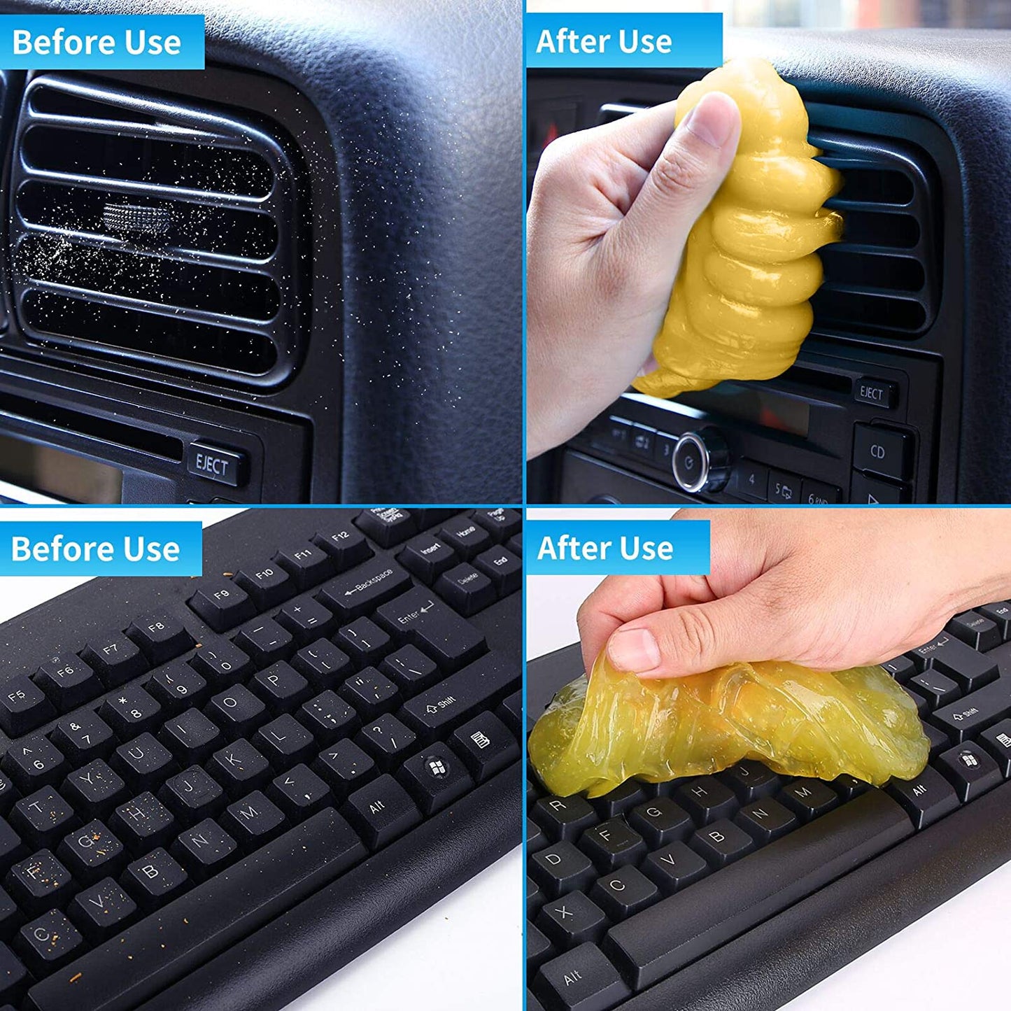 Car Dust Cleaning Gel - Universal Auto Putty Car Dust Remover Cleaner Gel for Car Interior Cleaner Keyboard Detailing Cleaning 2 Pack Yellow