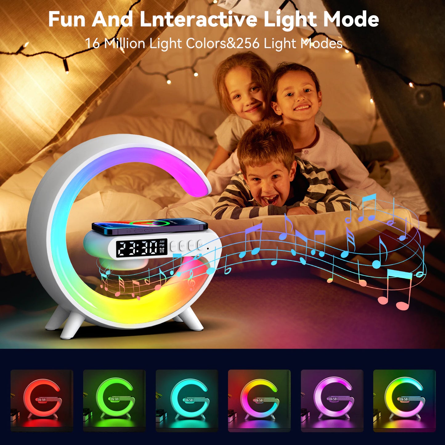 3-in-1 Wireless Charger Stand with Speaker, Night Light, and Fast Charging for iPhone, Samsung, and More