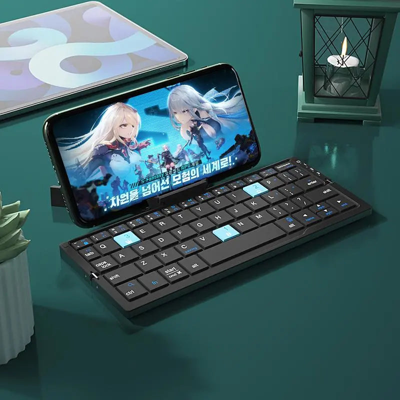 Charging Wireless BT Keyboard, Foldable Keyboard with Hidden Stand & Bag, Gaming Keyboard, Portable Keyboard for Phone & Tablet