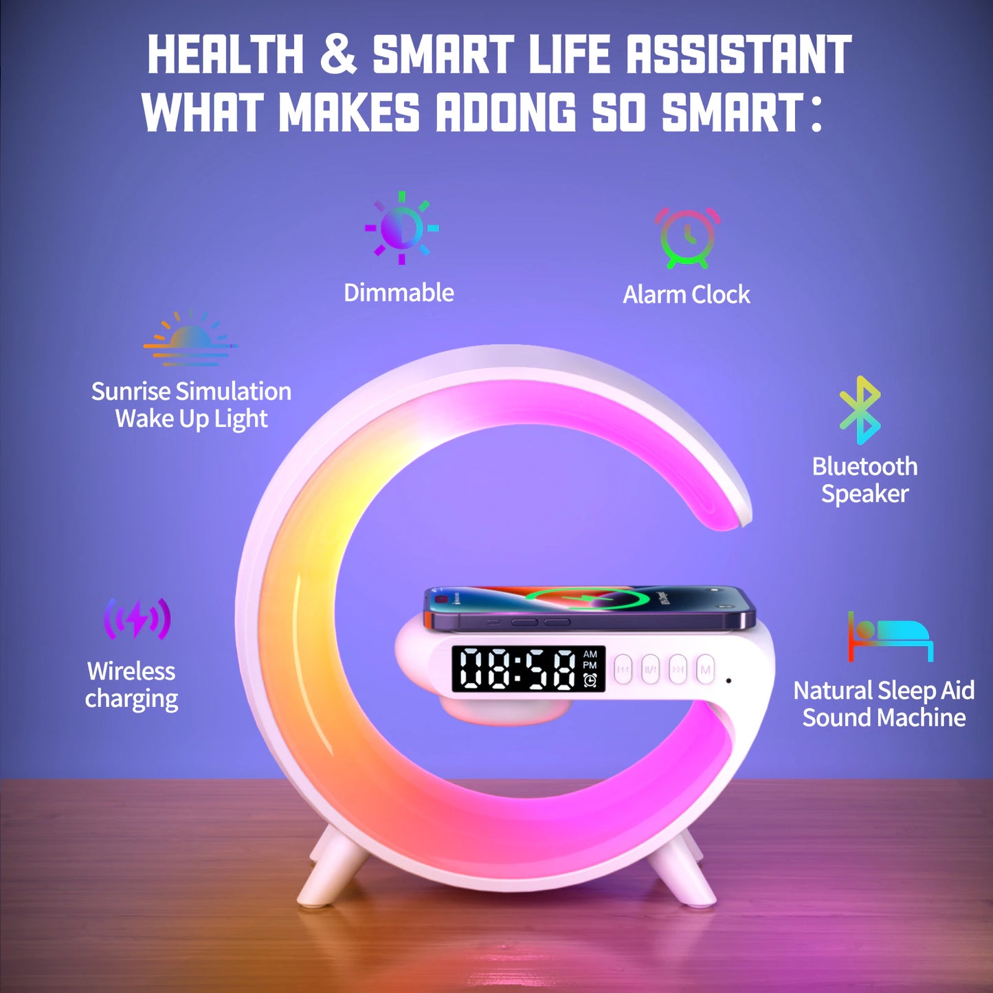 3-in-1 Wireless Charger Stand with Speaker, Night Light, and Fast Charging for iPhone, Samsung, and More