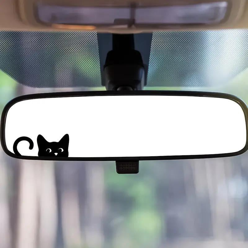 Cat Pattern Car Rearview Mirror Sticker, Vinyl Material Car Mirror Decal, Car Interior Decoration Accessories for Car, Home, Office