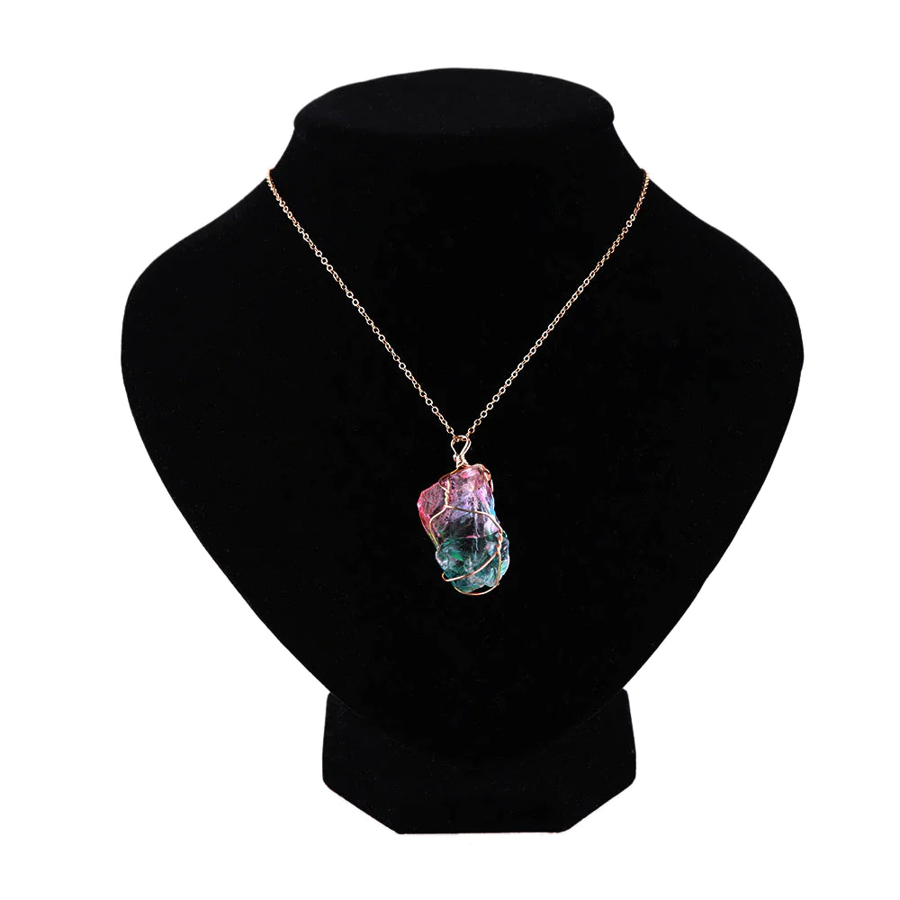 1Pc Irregular Rainbow Stone Natural Crystal Chakra Rock Necklace Golden Plated Quartz Pendant Nice Gift for Lover Friends