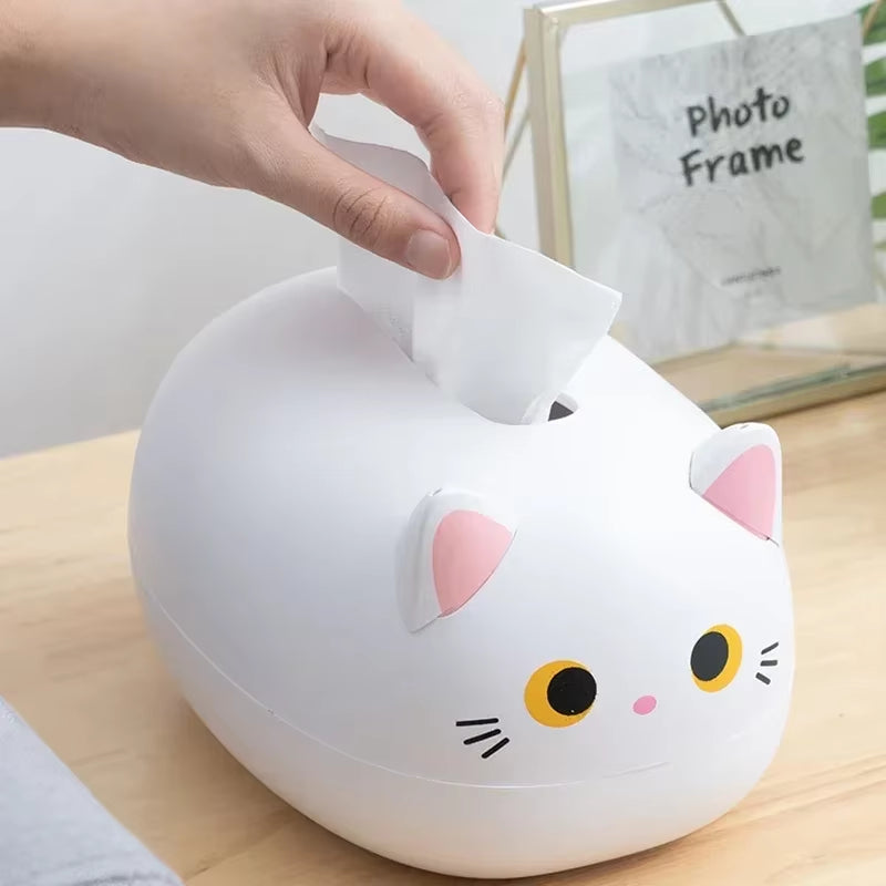 Kawaii Cat Tissue Box Livingroom Napkin Storage Box Kitchen Paper Container Desktop Toilet Paper Holder for Bathroom Dormitory
