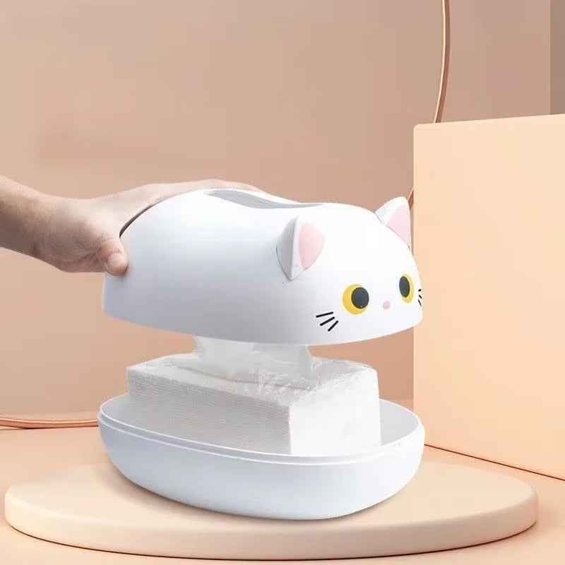 Kawaii Cat Tissue Box Livingroom Napkin Storage Box Kitchen Paper Container Desktop Toilet Paper Holder for Bathroom Dormitory