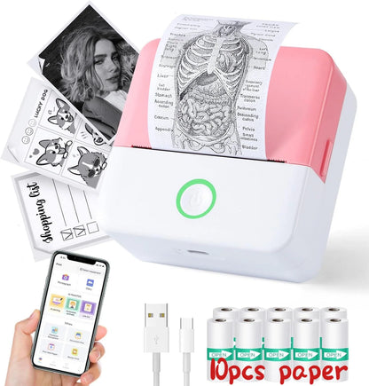 "Mini Bluetooth Pocket Printer: Portable Inkless Sticker Maker for Phone, Wireless Label Printer with Tape - Perfect for Notes, Children DIY - Compatible with iOS & Android"