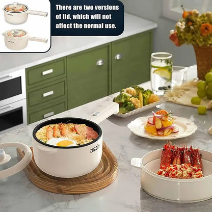 Dezin Electric Cooker, 2L Non-Stick Sauté Pan, Rapid Noodles Cooker, Mini Pot for Ramen with Power Adjustment, Dorm Room Essential.(Egg Rack Included)