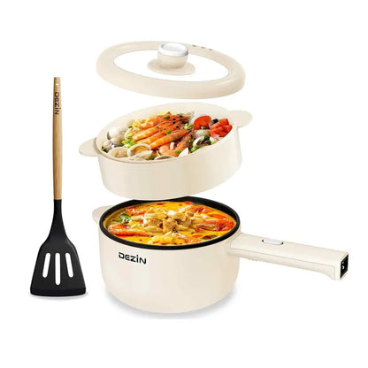 Dezin Electric Cooker, 2L Non-Stick Sauté Pan, Rapid Noodles Cooker, Mini Pot for Ramen with Power Adjustment, Dorm Room Essential.(Egg Rack Included)