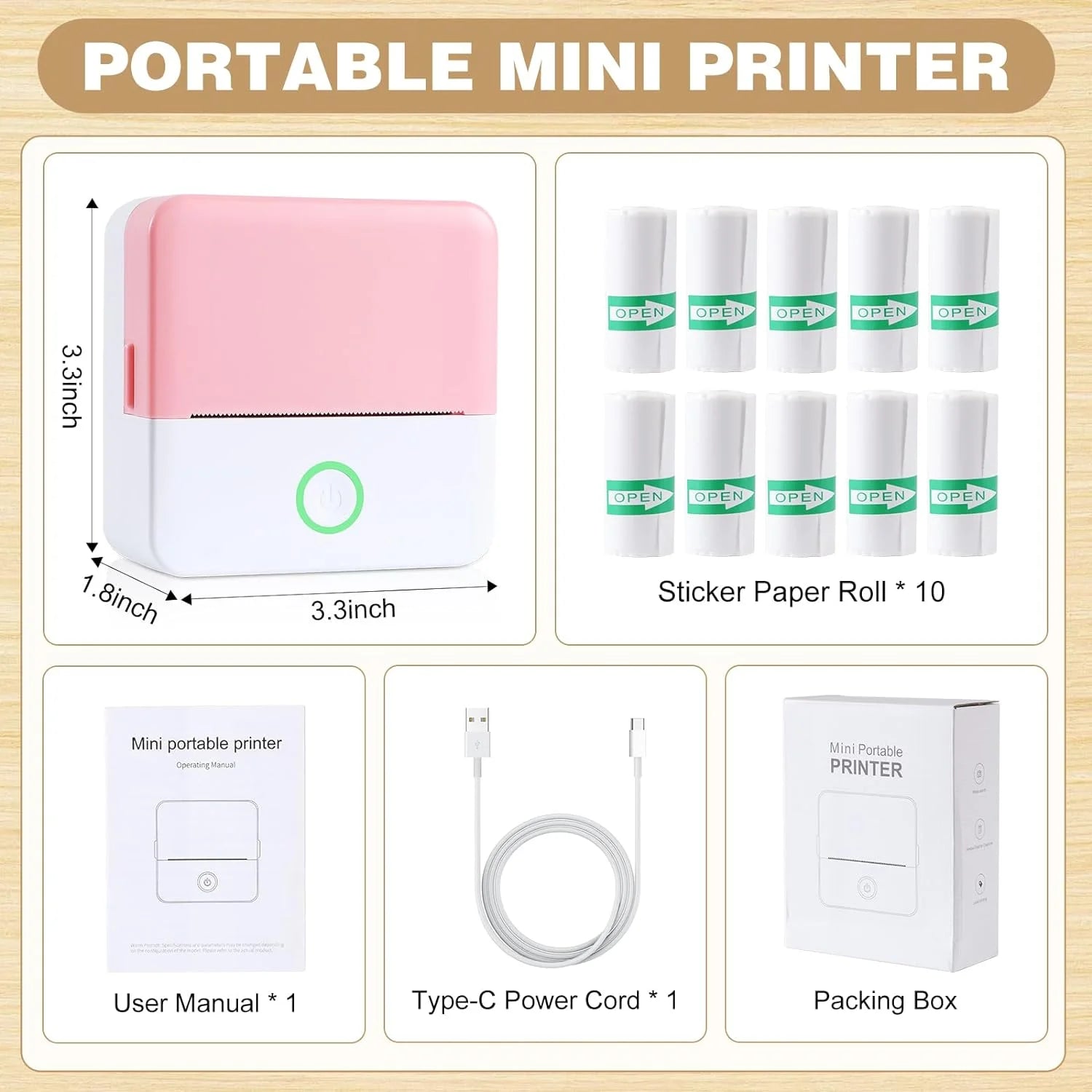 "Mini Bluetooth Pocket Printer: Portable Inkless Sticker Maker for Phone, Wireless Label Printer with Tape - Perfect for Notes, Children DIY - Compatible with iOS & Android"