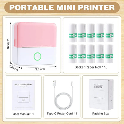 "Mini Bluetooth Pocket Printer: Portable Inkless Sticker Maker for Phone, Wireless Label Printer with Tape - Perfect for Notes, Children DIY - Compatible with iOS & Android"