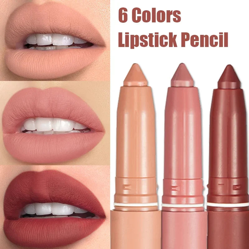 Nude Matte Lipstick Velvet Soft Mist Texture Lips Liner Pencil Waterproof Long Lasting Color Rendering Non-Stick Cup Lip Gloss