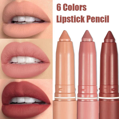 Nude Matte Lipstick Velvet Soft Mist Texture Lips Liner Pencil Waterproof Long Lasting Color Rendering Non-Stick Cup Lip Gloss