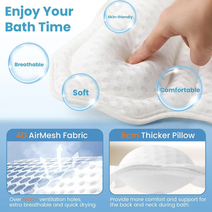Soft Bathtub Pillow, Bath Pillows for Tub, Tub Pillow for Bathtub Support Neck,Head and Back with 6 Non-Slip Suction Cups for Men and Women