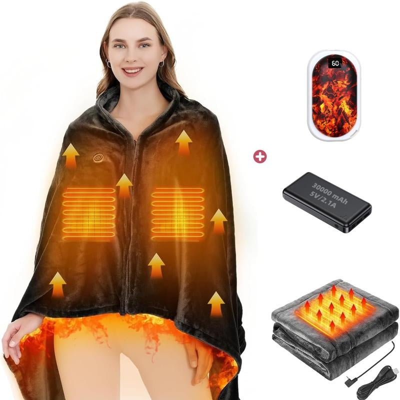 Portable Heated Blanket Shawl, USB Heated Blanket Shawl 59'' X 33.5'' Wearable Electric Blanket Small without Battery Pack Adjustable 3 Levels Fast Heating Electric Throw Machine Washable USB Heated Wrap for Office/Home,Soft Heated Throw Blanket