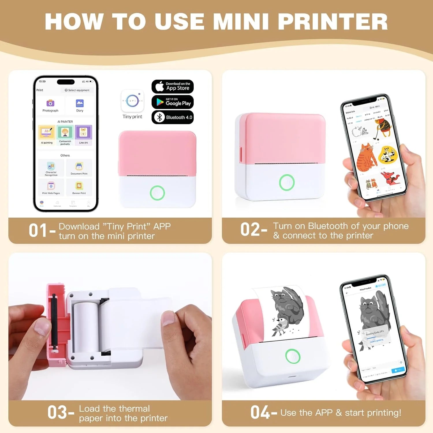 "Mini Bluetooth Pocket Printer: Portable Inkless Sticker Maker for Phone, Wireless Label Printer with Tape - Perfect for Notes, Children DIY - Compatible with iOS & Android"