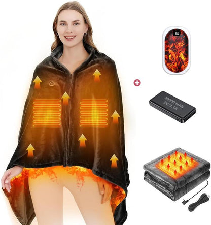 Portable Heated Blanket Shawl, USB Heated Blanket Shawl 59'' X 33.5'' Wearable Electric Blanket Small without Battery Pack Adjustable 3 Levels Fast Heating Electric Throw Machine Washable USB Heated Wrap for Office/Home,Soft Heated Throw Blanket