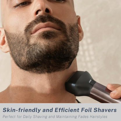 Beard Trimmer and Clippers Set for Men with Foil Shavers, Precise Dial Adjustable 20 Settings, Professional 3-IN-1 Mens Grooming Kit with Nose Trimmer IPX7 Waterproof Wet and Dry, USB-C Rechargeable