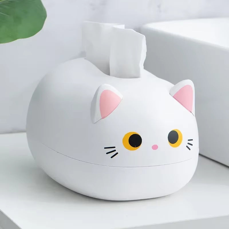 Kawaii Cat Tissue Box Livingroom Napkin Storage Box Kitchen Paper Container Desktop Toilet Paper Holder for Bathroom Dormitory