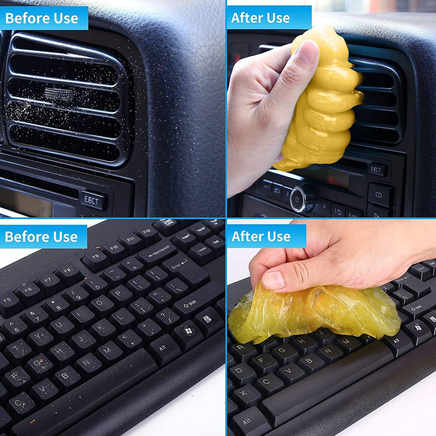 Car Dust Cleaning Gel - Universal Auto Putty Car Dust Remover Cleaner Gel for Car Interior Cleaner Keyboard Detailing Cleaning 2 Pack Yellow