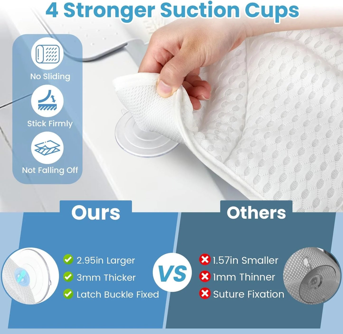 Soft Bathtub Pillow, Bath Pillows for Tub, Tub Pillow for Bathtub Support Neck,Head and Back with 6 Non-Slip Suction Cups for Men and Women