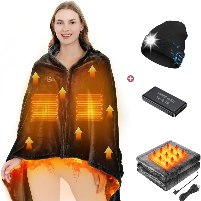 Portable Heated Blanket Shawl, USB Heated Blanket Shawl 59'' X 33.5'' Wearable Electric Blanket Small without Battery Pack Adjustable 3 Levels Fast Heating Electric Throw Machine Washable USB Heated Wrap for Office/Home,Soft Heated Throw Blanket