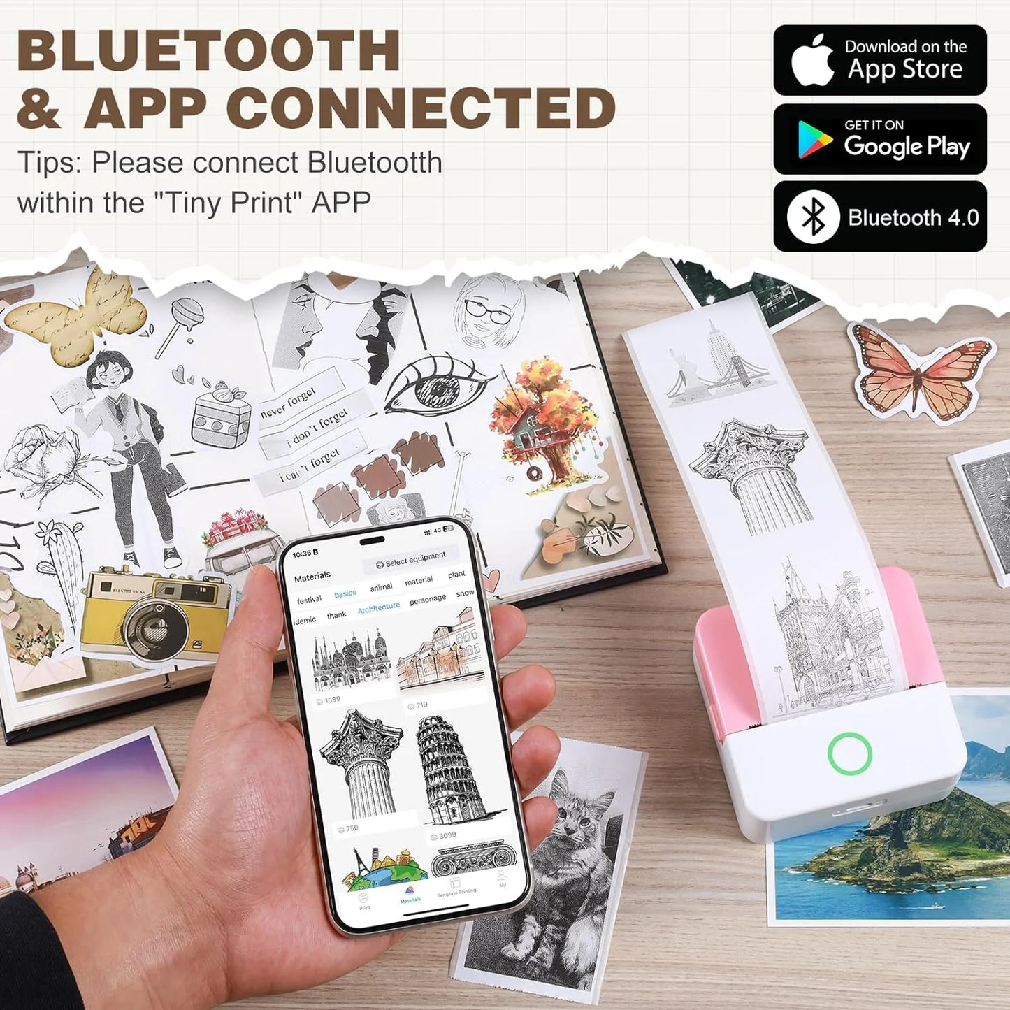 "Mini Bluetooth Pocket Printer: Portable Inkless Sticker Maker for Phone, Wireless Label Printer with Tape - Perfect for Notes, Children DIY - Compatible with iOS & Android"