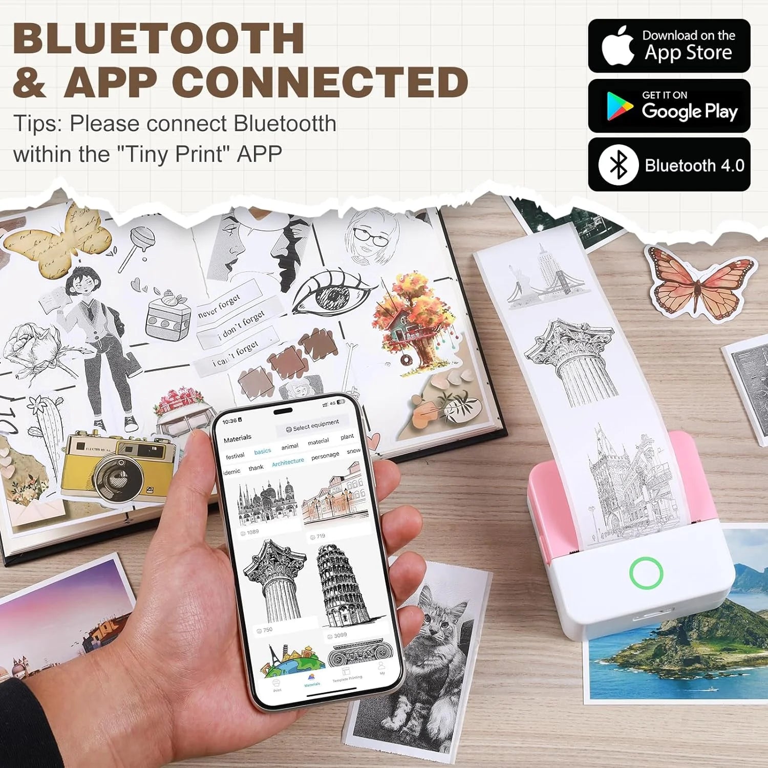 "Mini Bluetooth Pocket Printer: Portable Inkless Sticker Maker for Phone, Wireless Label Printer with Tape - Perfect for Notes, Children DIY - Compatible with iOS & Android"